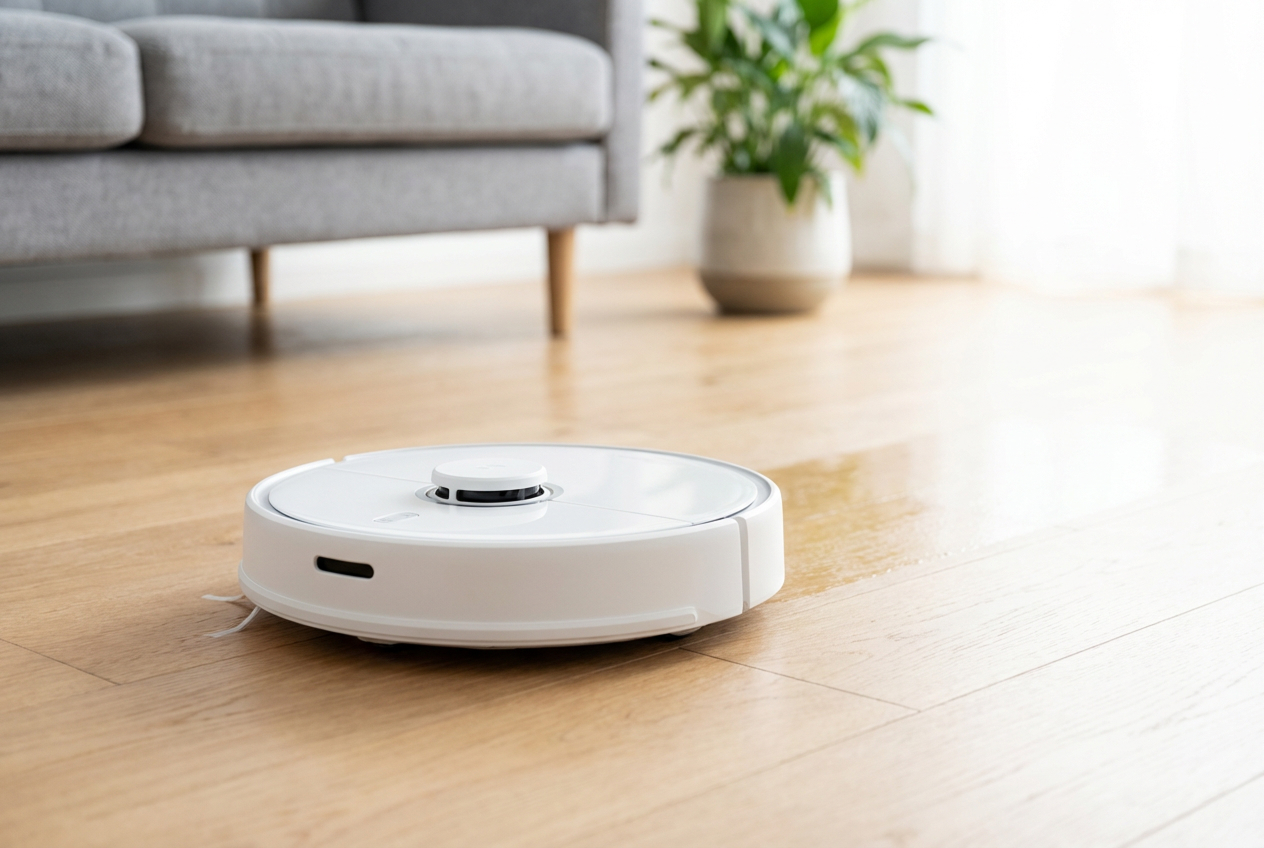 リビングで稼働するロボット掃除機のイメージ