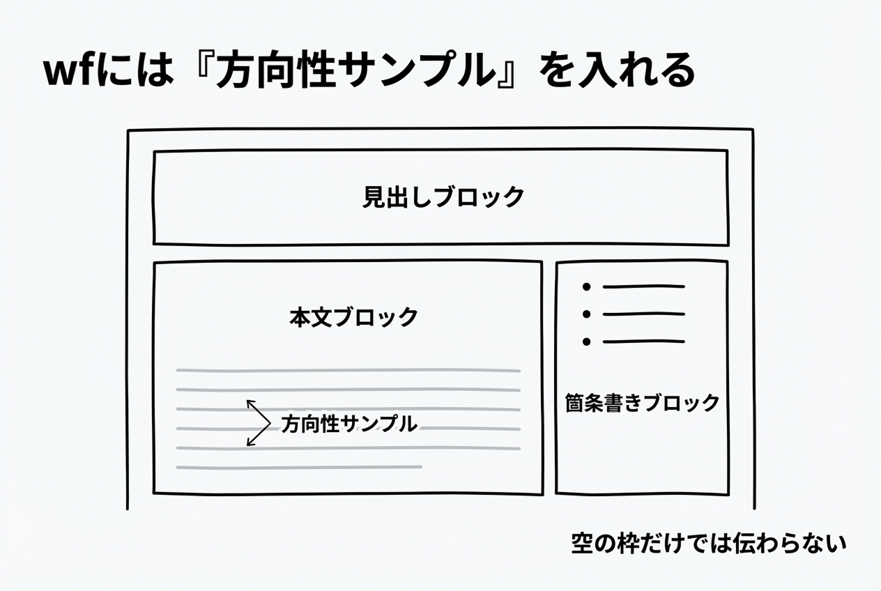 ワイヤーフレームにおけるサンプルテキストの例